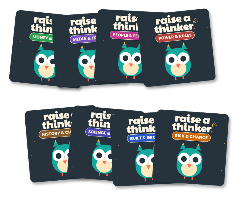 All eight Raise a Thinker editions, fanned in two rows